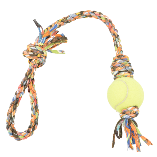 Loop/Barrel Tug Dog Toy with Recycled Tennis Ball