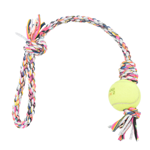 Loop/Barrel Tug Dog Toy with Recycled Tennis Ball