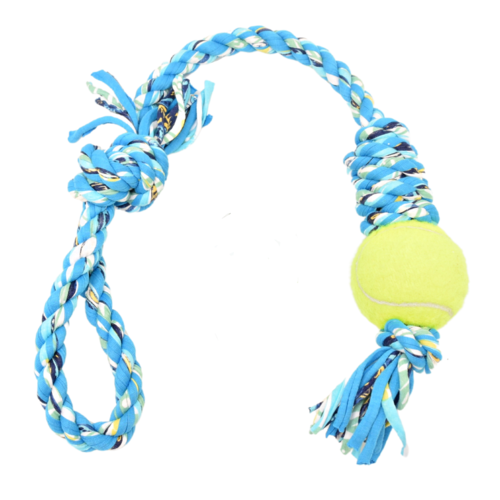 Loop/Barrel Tug Dog Toy with Recycled Tennis Ball
