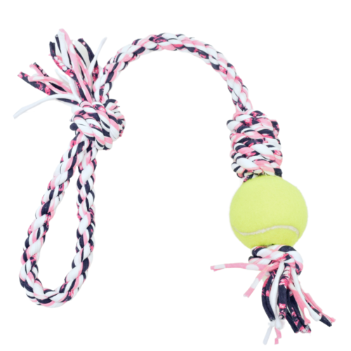 Loop/Barrel Tug Dog Toy with Recycled Tennis Ball