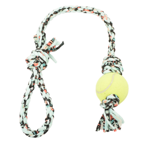 Loop/Barrel Tug Dog Toy with Recycled Tennis Ball