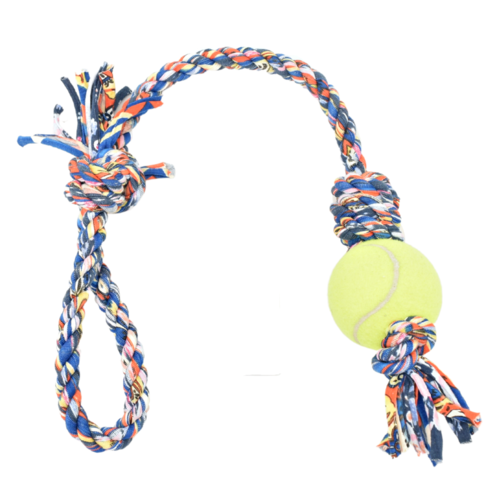 Loop/Barrel Tug Dog Toy with Recycled Tennis Ball