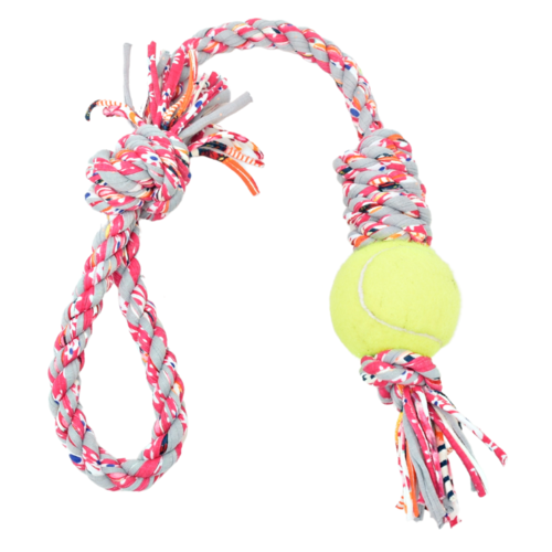 Loop/Barrel Tug Dog Toy with Recycled Tennis Ball