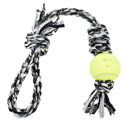 Loop/Barrel Tug Dog Toy with Recycled Tennis Ball
