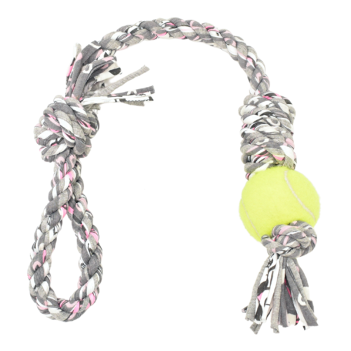 Loop/Barrel Tug Dog Toy with Recycled Tennis Ball