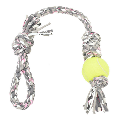 Loop/Barrel Tug Dog Toy with Recycled Tennis Ball