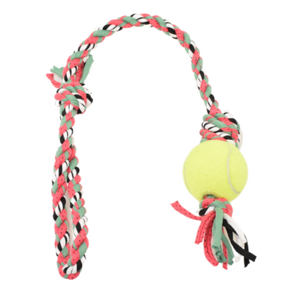 Loop/Barrel Tug Dog Toy with Recycled Tennis Ball