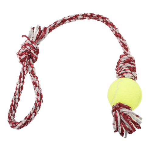 Loop/Barrel Tug Dog Toy with Recycled Tennis Ball