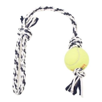 Loop/Barrel Tug Dog Toy with Recycled Tennis Ball