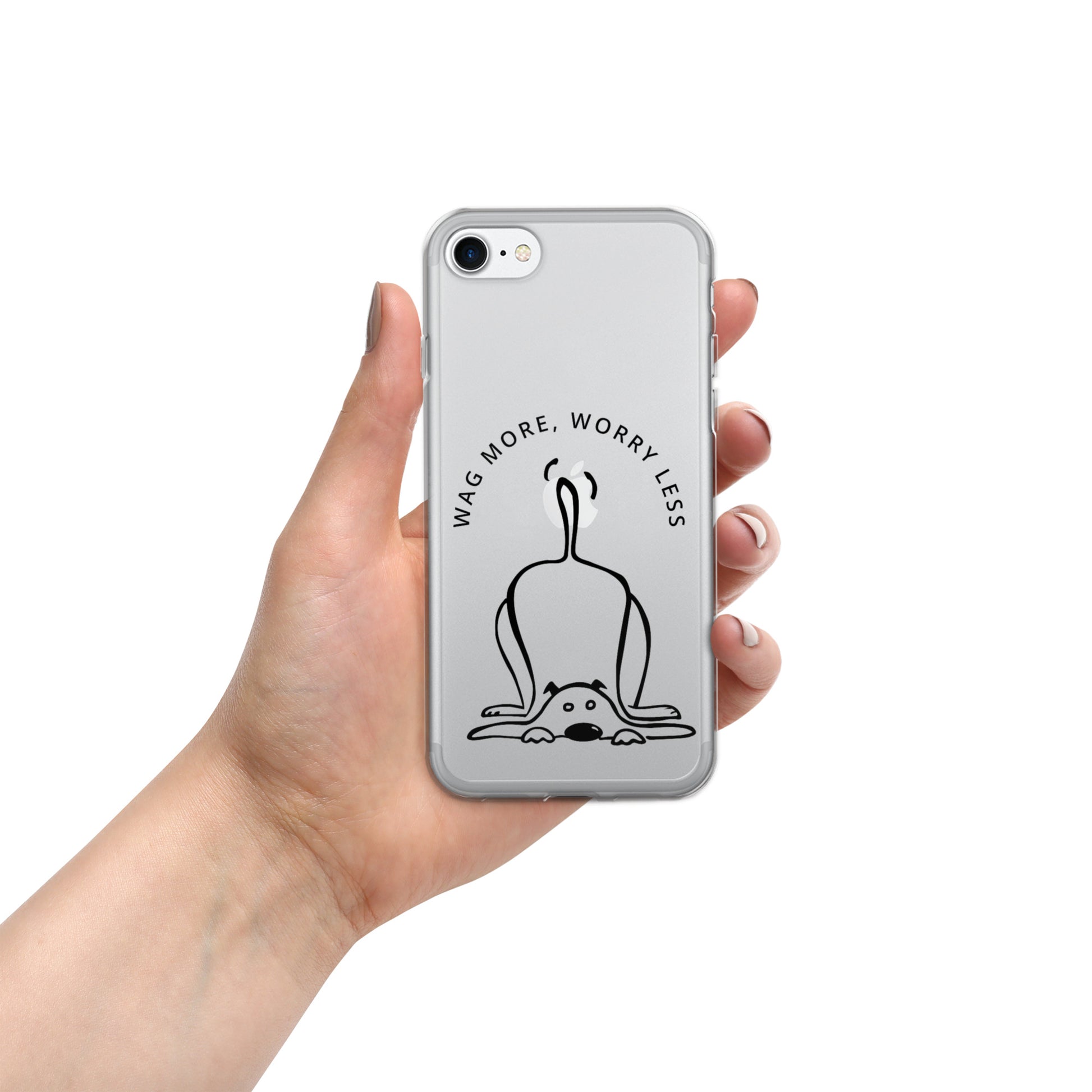 Wag More Clear Grey iPhone Case For Dog Lover